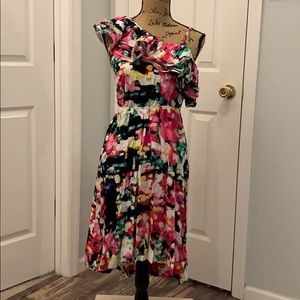 H&M pink floral one shoulder high low dress size 6